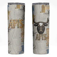 Apis Ancient Egyptian Skinny Tumbler with Beige-Gray Hieroglyphic, Ornate Bull Head, and Gold-Blue Typography - Wonder Print Shop