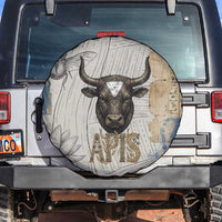 Apis Ancient Egyptian Spare Tire Cover with Beige-Gray Hieroglyphic, Ornate Bull Head, and Gold-Blue Typography - Wonder Print Shop