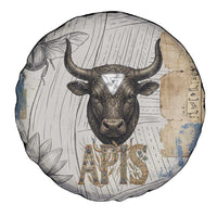 Apis Ancient Egyptian Spare Tire Cover with Beige-Gray Hieroglyphic, Ornate Bull Head, and Gold-Blue Typography - Wonder Print Shop