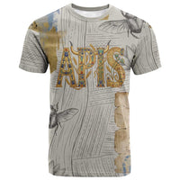 Apis Ancient Egyptian T shirt with Beige-Gray Hieroglyphic, Ornate Bull Head, and Gold-Blue Typography - Wonder Print Shop