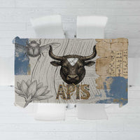 Apis Ancient Egyptian Tablecloth with Beige-Gray Hieroglyphic, Ornate Bull Head, and Gold-Blue Typography - Wonder Print Shop