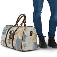 Apis Ancient Egyptian Travel Bag with Beige-Gray Hieroglyphic, Ornate Bull Head, and Gold-Blue Typography - Wonder Print Shop