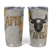 Apis Ancient Egyptian Tumbler Cup with Beige-Gray Hieroglyphic, Ornate Bull Head, and Gold-Blue Typography - Wonder Print Shop