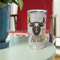 Apis Ancient Egyptian Tumbler Cup with Beige-Gray Hieroglyphic, Ornate Bull Head, and Gold-Blue Typography - Wonder Print Shop