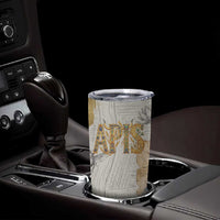 Apis Ancient Egyptian Tumbler Cup with Beige-Gray Hieroglyphic, Ornate Bull Head, and Gold-Blue Typography - Wonder Print Shop