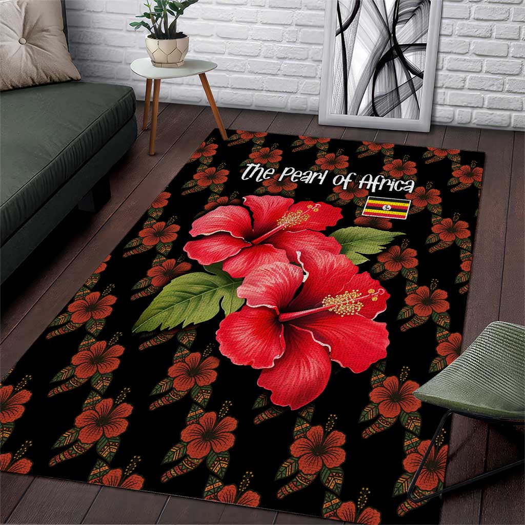 Uganda Area Rug with Hibiscus Flower Pattern and The Pearl of Africa Text