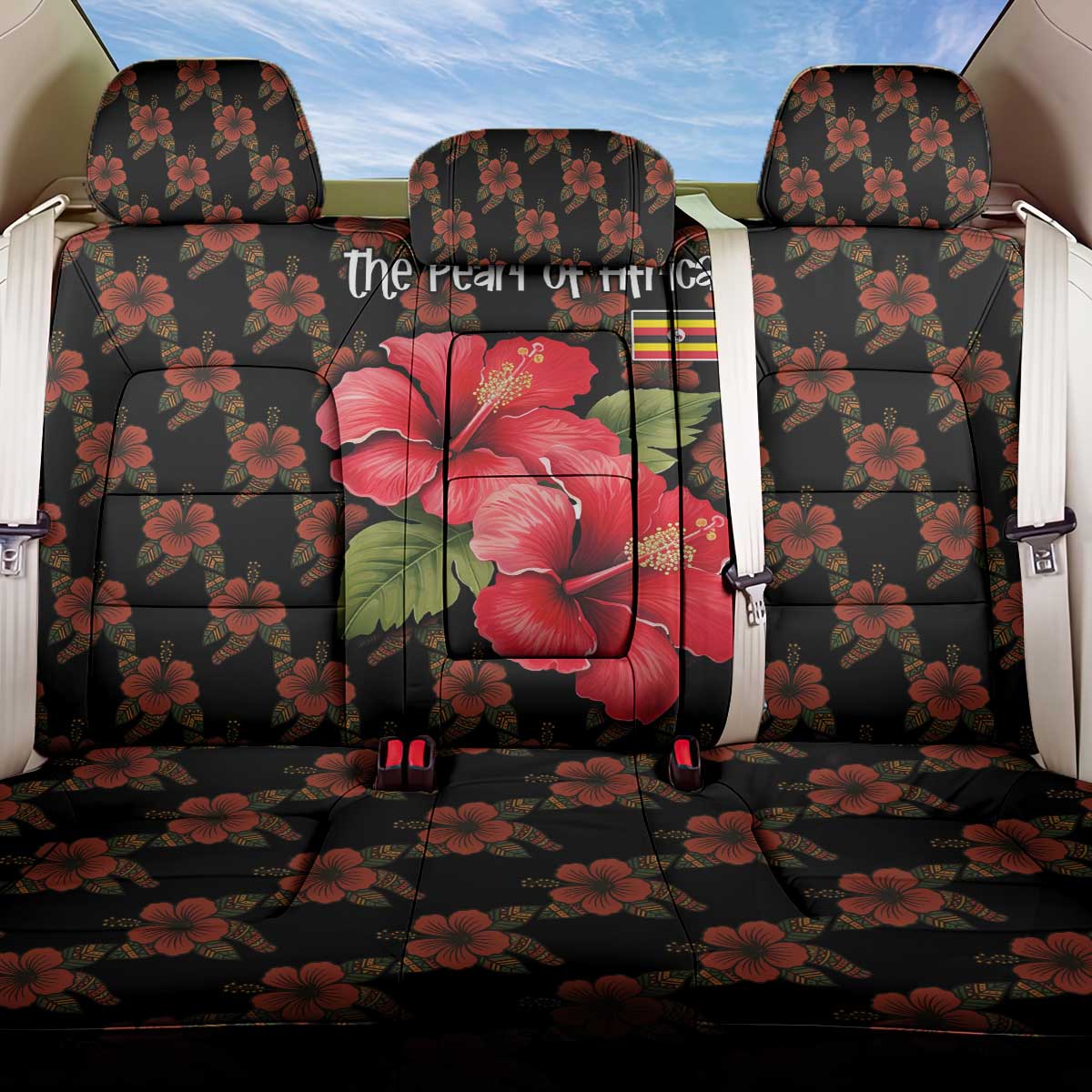 Uganda Back Car Seat Cover with Hibiscus Flower Pattern and The Pearl of Africa Text