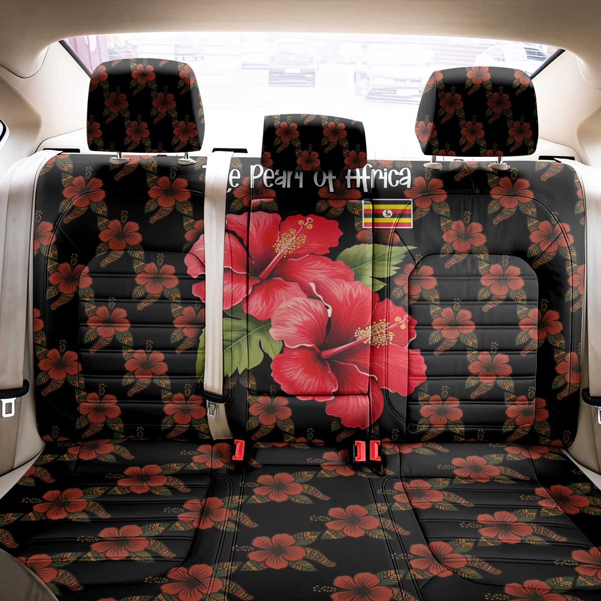 Uganda Back Car Seat Cover with Hibiscus Flower Pattern and The Pearl of Africa Text