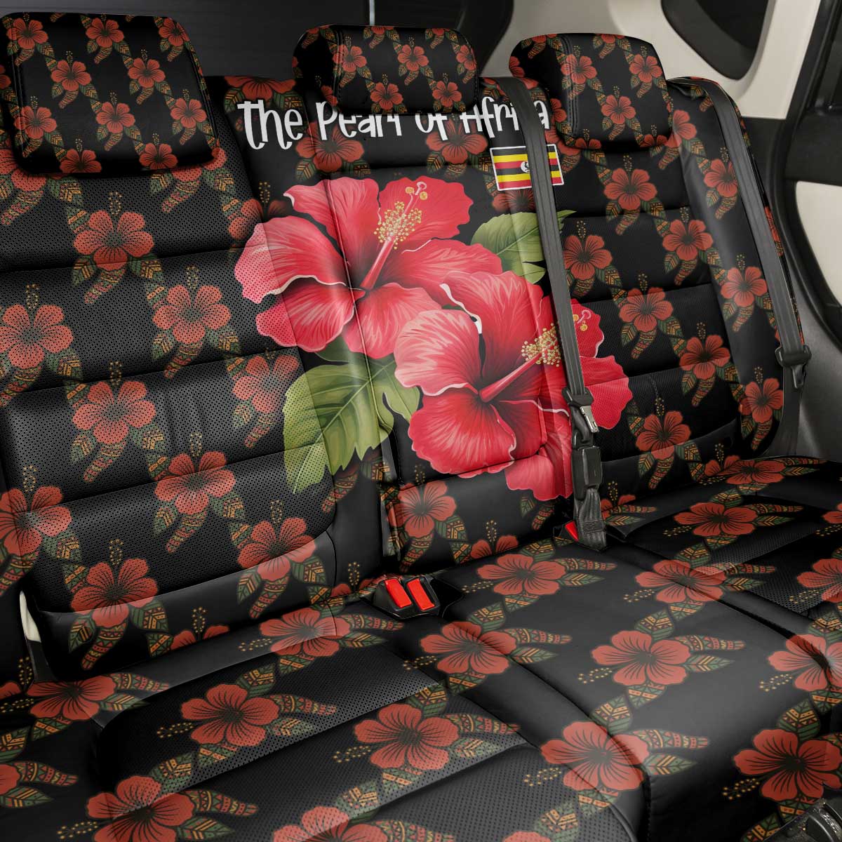 Uganda Back Car Seat Cover with Hibiscus Flower Pattern and The Pearl of Africa Text