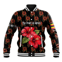 Uganda Baseball Jacket with Hibiscus Flower Pattern and The Pearl of Africa Text