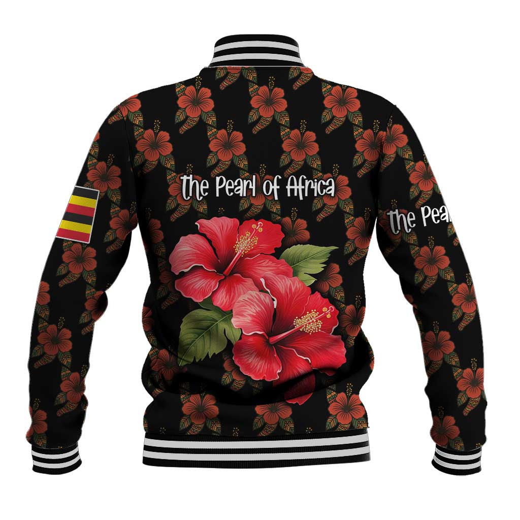 Uganda Baseball Jacket with Hibiscus Flower Pattern and The Pearl of Africa Text