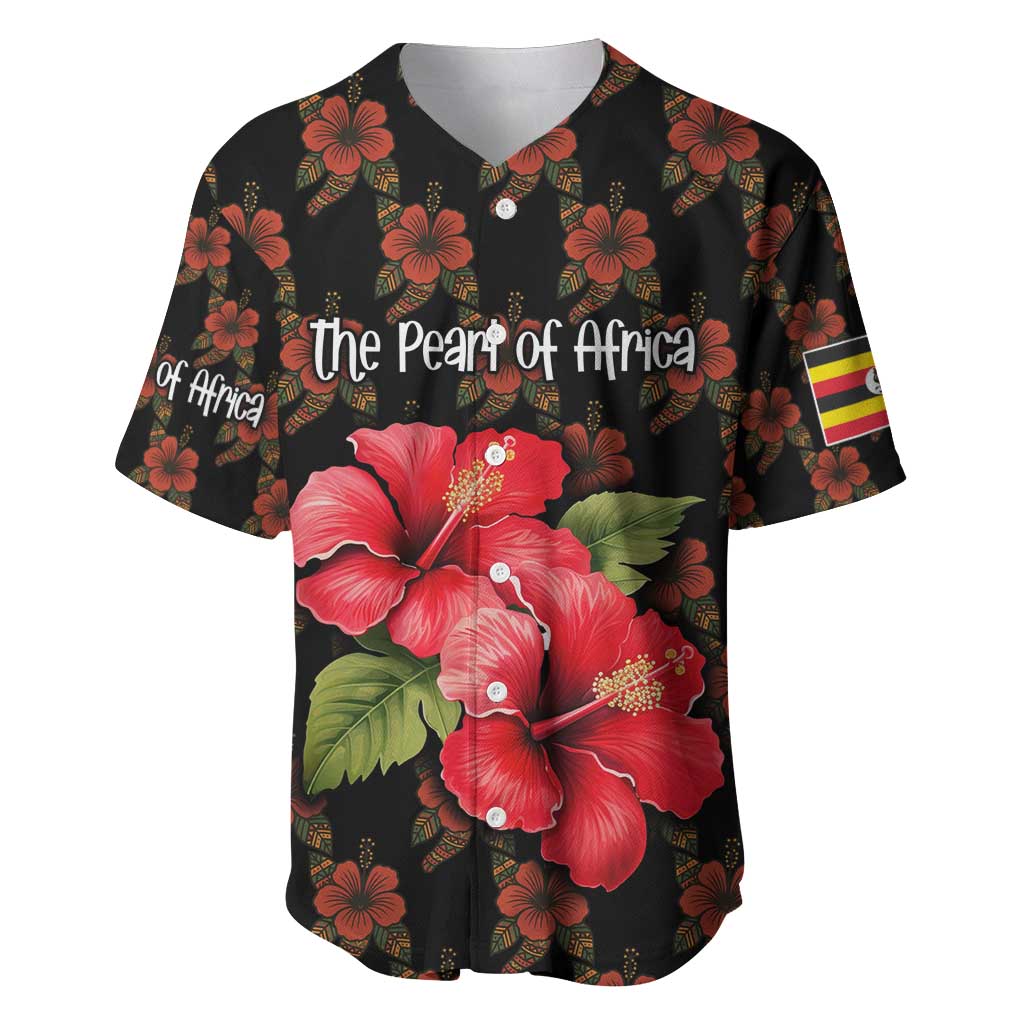 Uganda Baseball Jersey with Hibiscus Flower Pattern and The Pearl of Africa Text