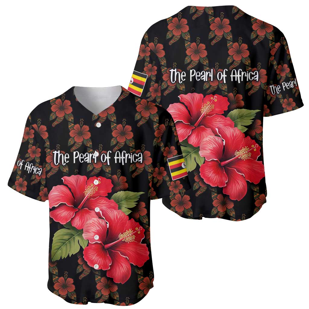 Uganda Baseball Jersey with Hibiscus Flower Pattern and The Pearl of Africa Text