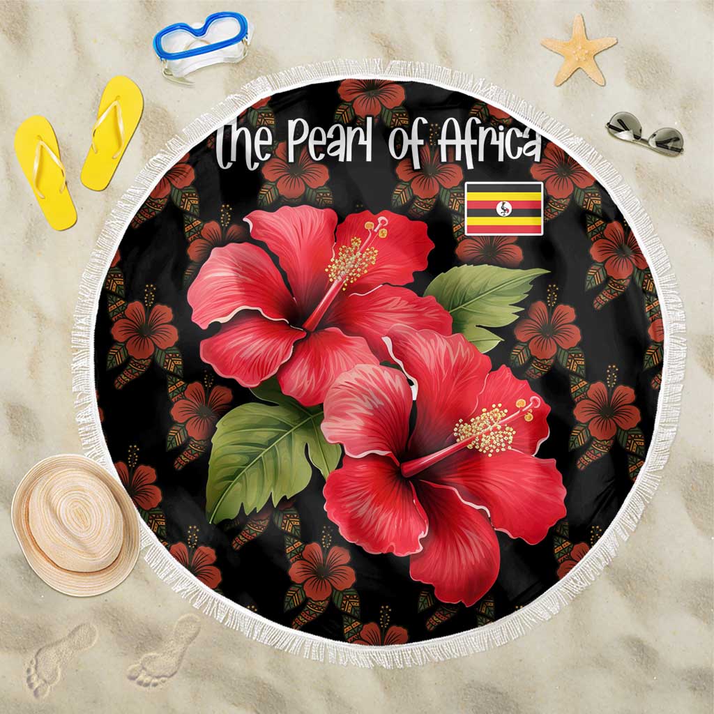 Uganda Beach Blanket with Hibiscus Flower Pattern and The Pearl of Africa Text