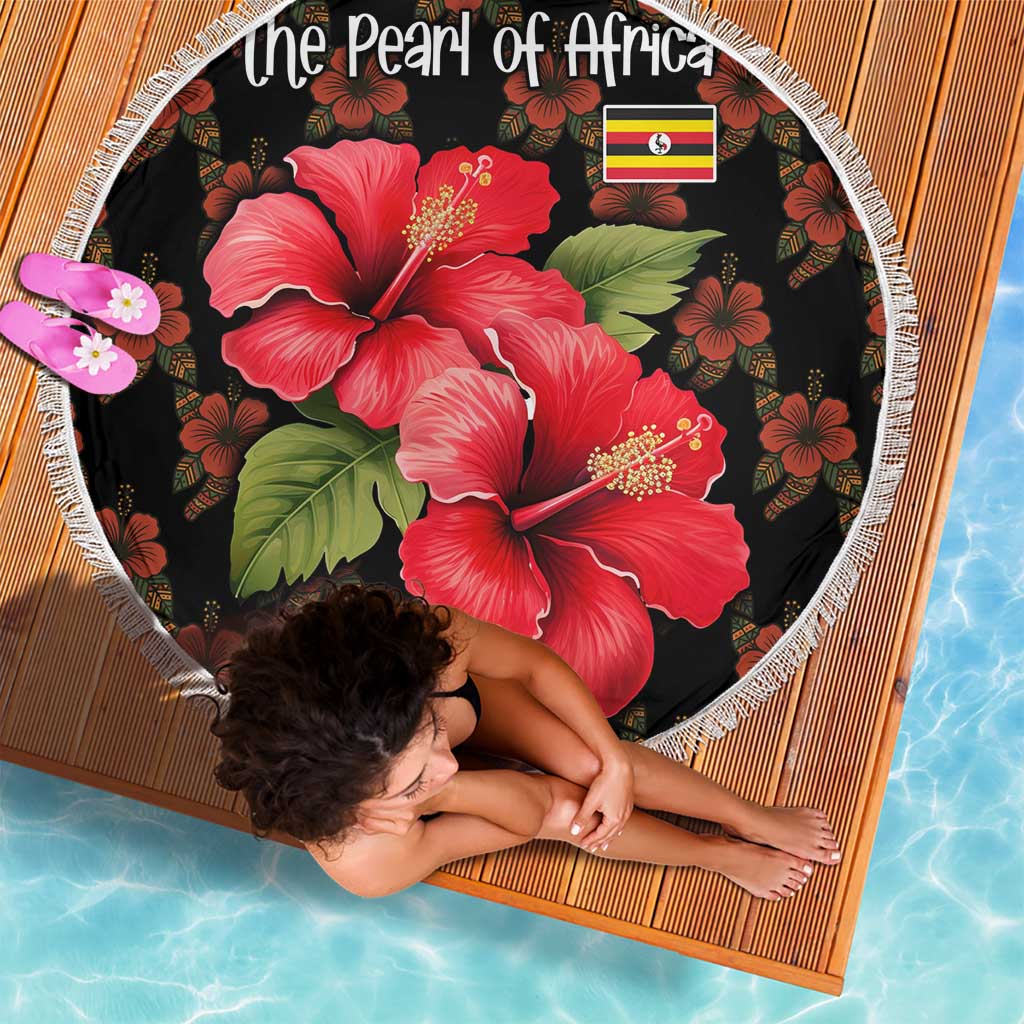 Uganda Beach Blanket with Hibiscus Flower Pattern and The Pearl of Africa Text