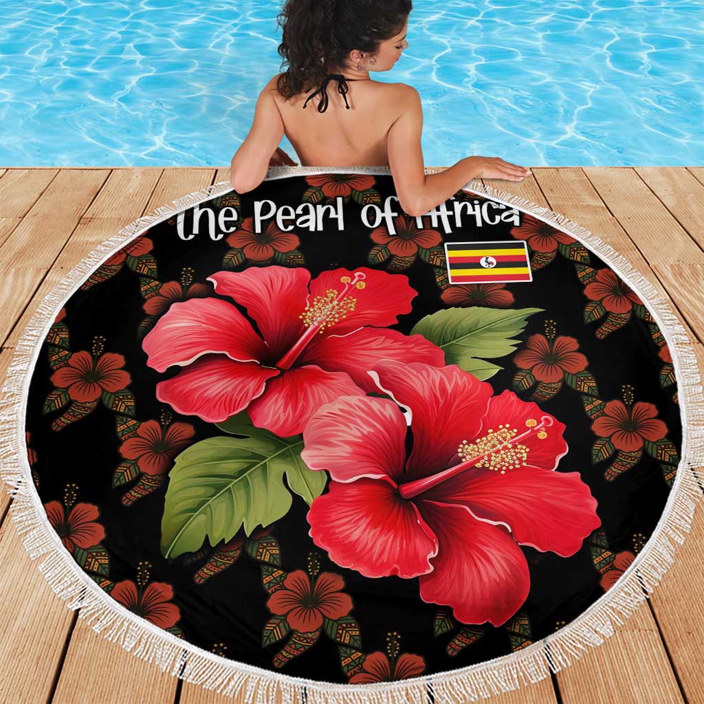 Uganda Beach Blanket with Hibiscus Flower Pattern and The Pearl of Africa Text