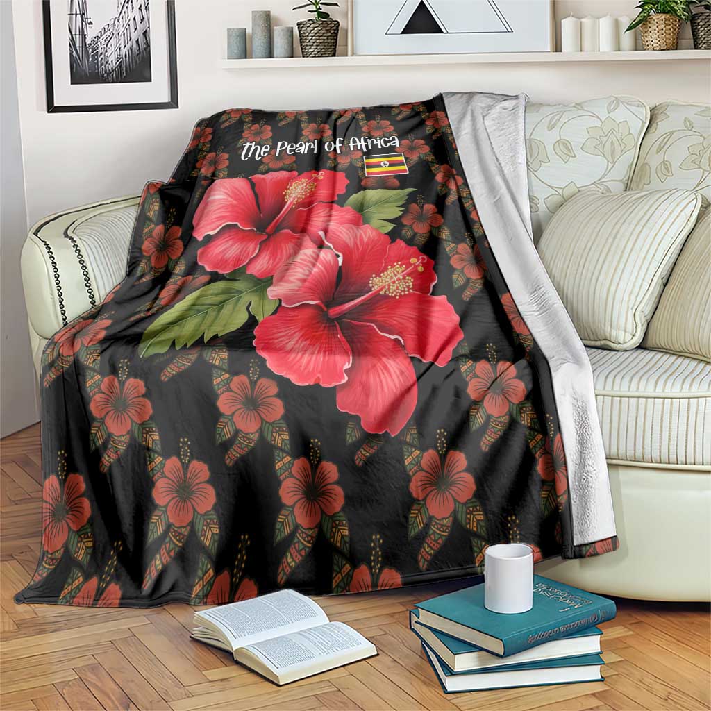 Uganda Blanket with Hibiscus Flower Pattern and The Pearl of Africa Text