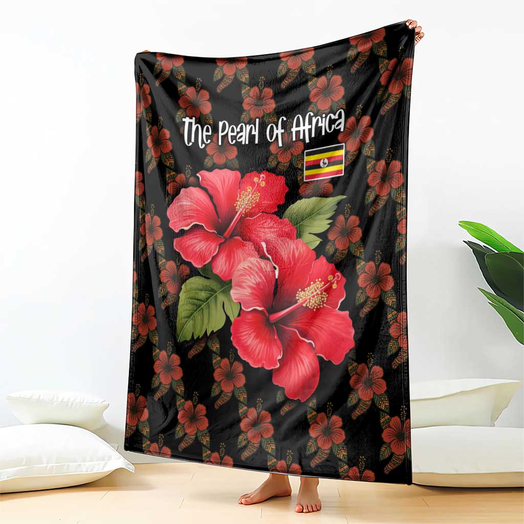 Uganda Blanket with Hibiscus Flower Pattern and The Pearl of Africa Text