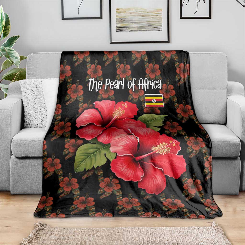 Uganda Blanket with Hibiscus Flower Pattern and The Pearl of Africa Text