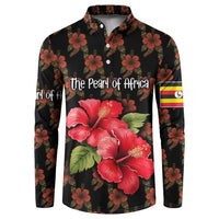 Uganda Button Sweatshirt with Hibiscus Flower Pattern and The Pearl of Africa Text