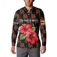 Uganda Button Sweatshirt with Hibiscus Flower Pattern and The Pearl of Africa Text