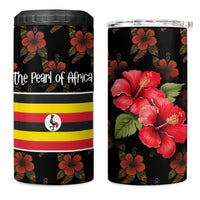 Uganda 4 in 1 Can Cooler Tumbler with Hibiscus Flower Pattern and The Pearl of Africa Text