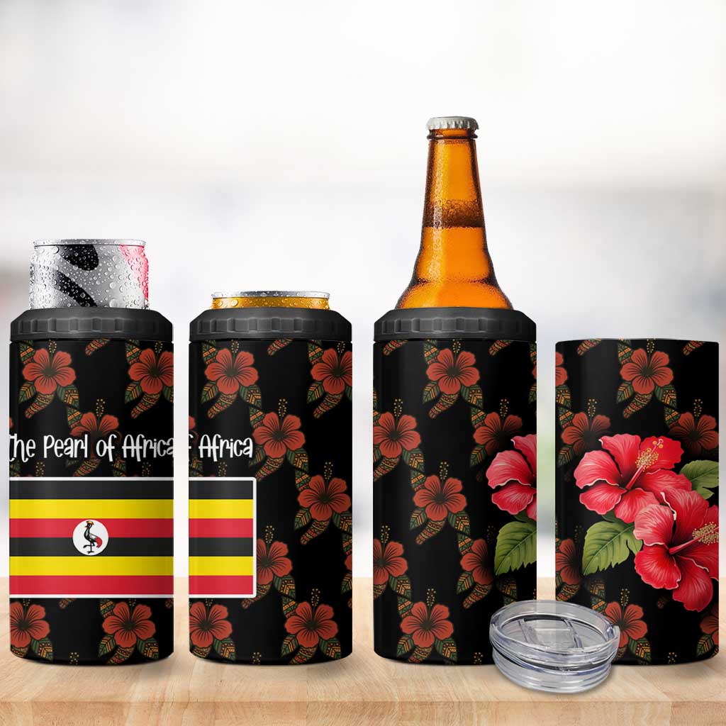 Uganda 4 in 1 Can Cooler Tumbler with Hibiscus Flower Pattern and The Pearl of Africa Text