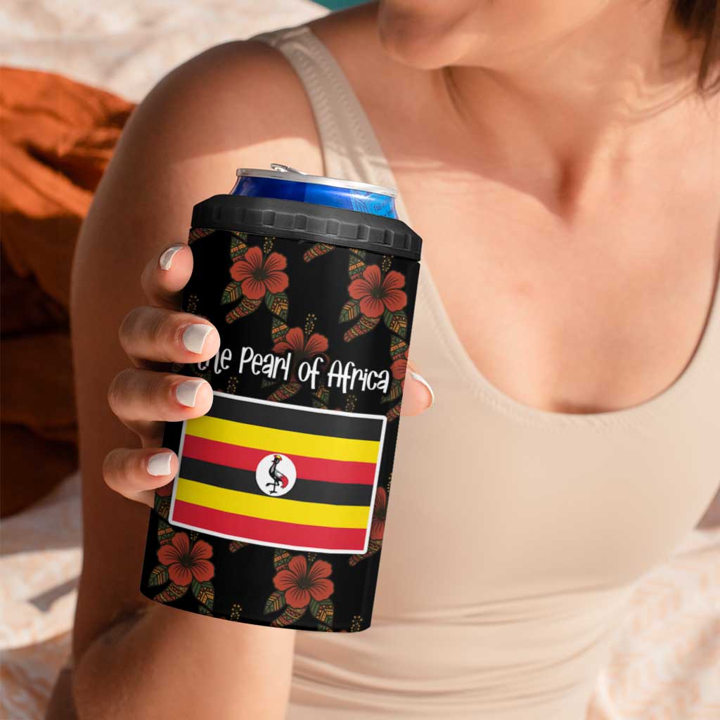 Uganda 4 in 1 Can Cooler Tumbler with Hibiscus Flower Pattern and The Pearl of Africa Text