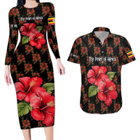 Uganda Couples Matching Long Sleeve Bodycon Dress and Hawaiian Shirt with Hibiscus Flower Pattern and The Pearl of Africa Text