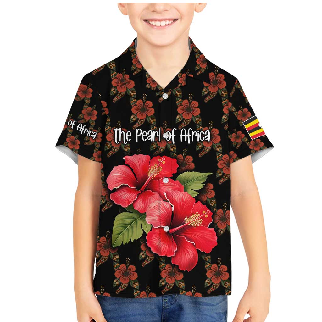 Uganda Family Matching Mermaid Dress and Hawaiian Shirt with Hibiscus Flower Pattern and The Pearl of Africa Text