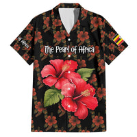 Uganda Family Matching Off The Shoulder Long Sleeve Dress and Hawaiian Shirt with Hibiscus Flower Pattern and The Pearl of Africa Text