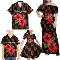 Uganda Family Matching Off Shoulder Maxi Dress and Hawaiian Shirt with Hibiscus Flower Pattern and The Pearl of Africa Text