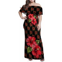 Uganda Family Matching Off Shoulder Maxi Dress and Hawaiian Shirt with Hibiscus Flower Pattern and The Pearl of Africa Text