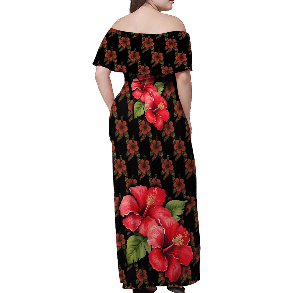 Uganda Family Matching Off Shoulder Maxi Dress and Hawaiian Shirt with Hibiscus Flower Pattern and The Pearl of Africa Text