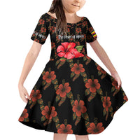 Uganda Family Matching Off Shoulder Short Dress and Hawaiian Shirt with Hibiscus Flower Pattern and The Pearl of Africa Text