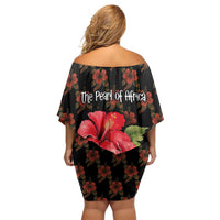 Uganda Family Matching Off Shoulder Short Dress and Hawaiian Shirt with Hibiscus Flower Pattern and The Pearl of Africa Text