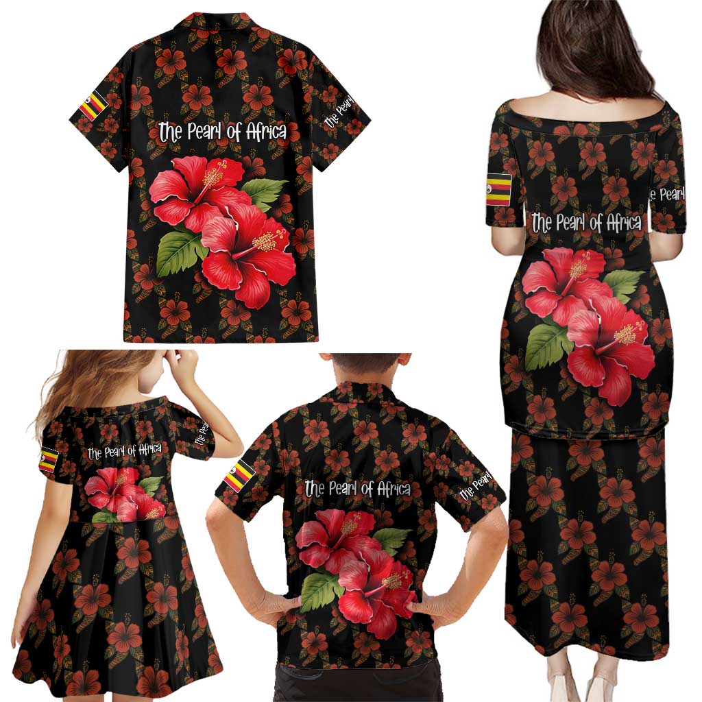 Uganda Family Matching Puletasi and Hawaiian Shirt with Hibiscus Flower Pattern and The Pearl of Africa Text