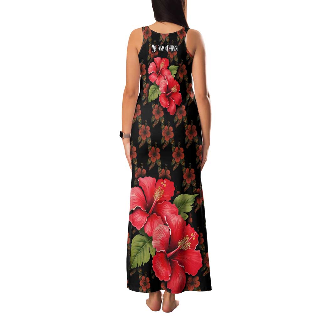 Uganda Family Matching Tank Maxi Dress and Hawaiian Shirt with Hibiscus Flower Pattern and The Pearl of Africa Text