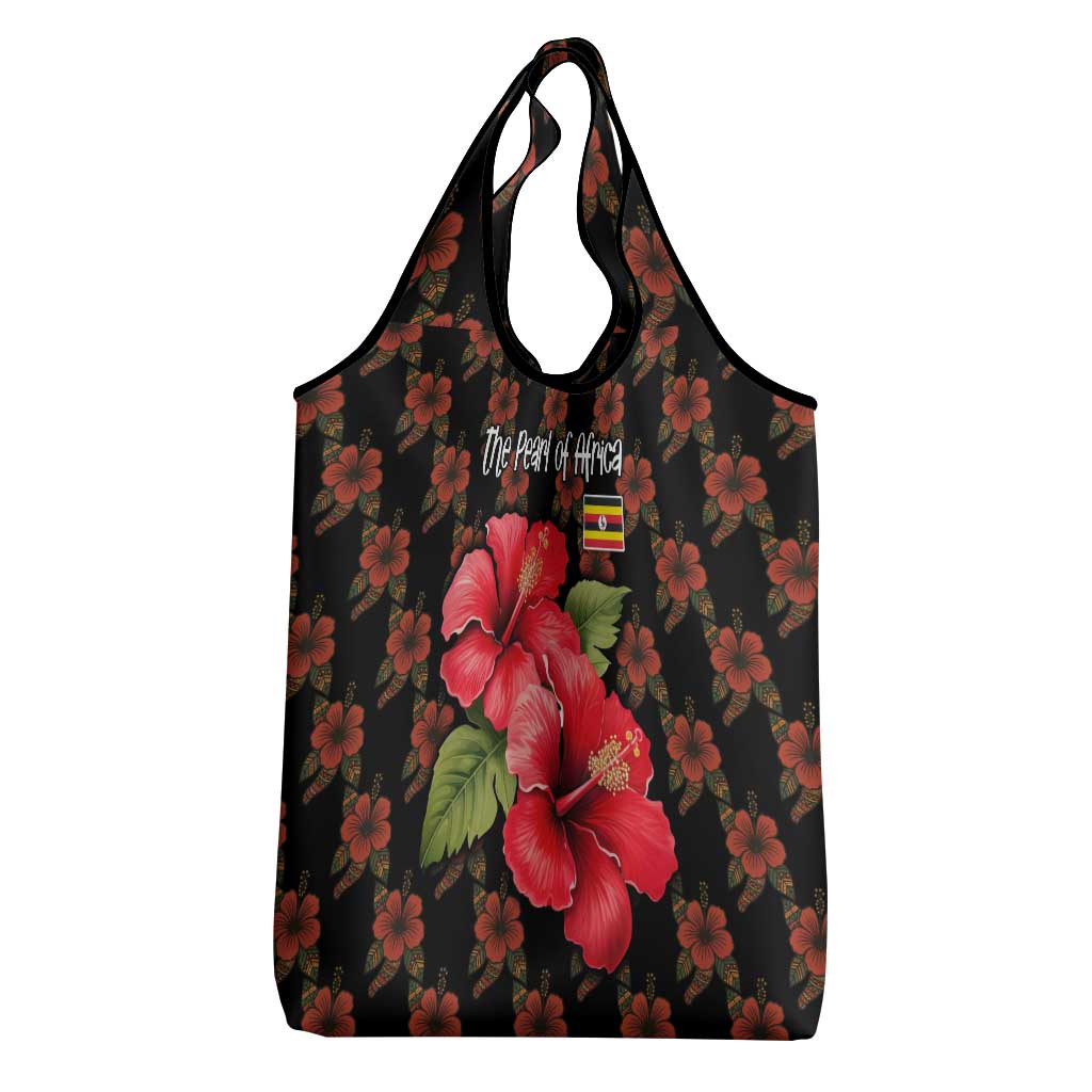 Uganda Grocery Bag with Hibiscus Flower Pattern and The Pearl of Africa Text