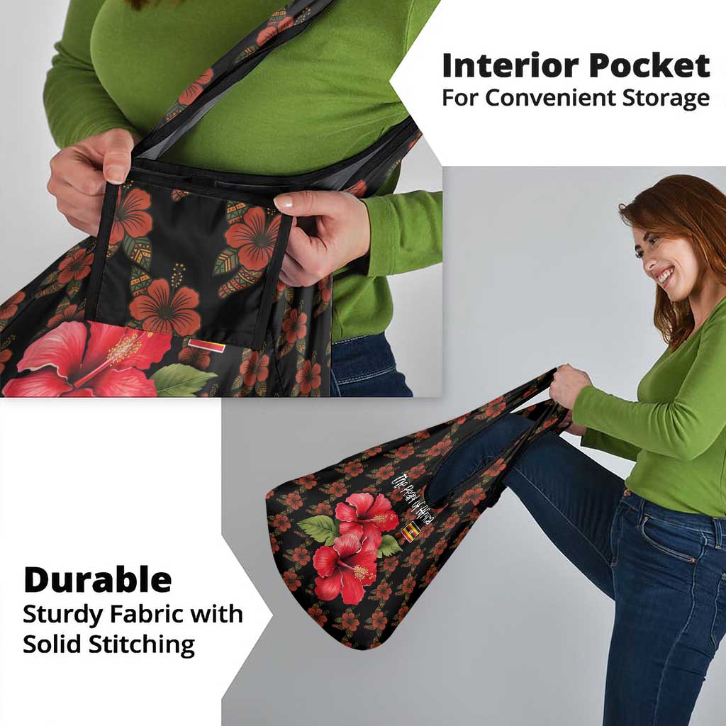 Uganda Grocery Bag with Hibiscus Flower Pattern and The Pearl of Africa Text