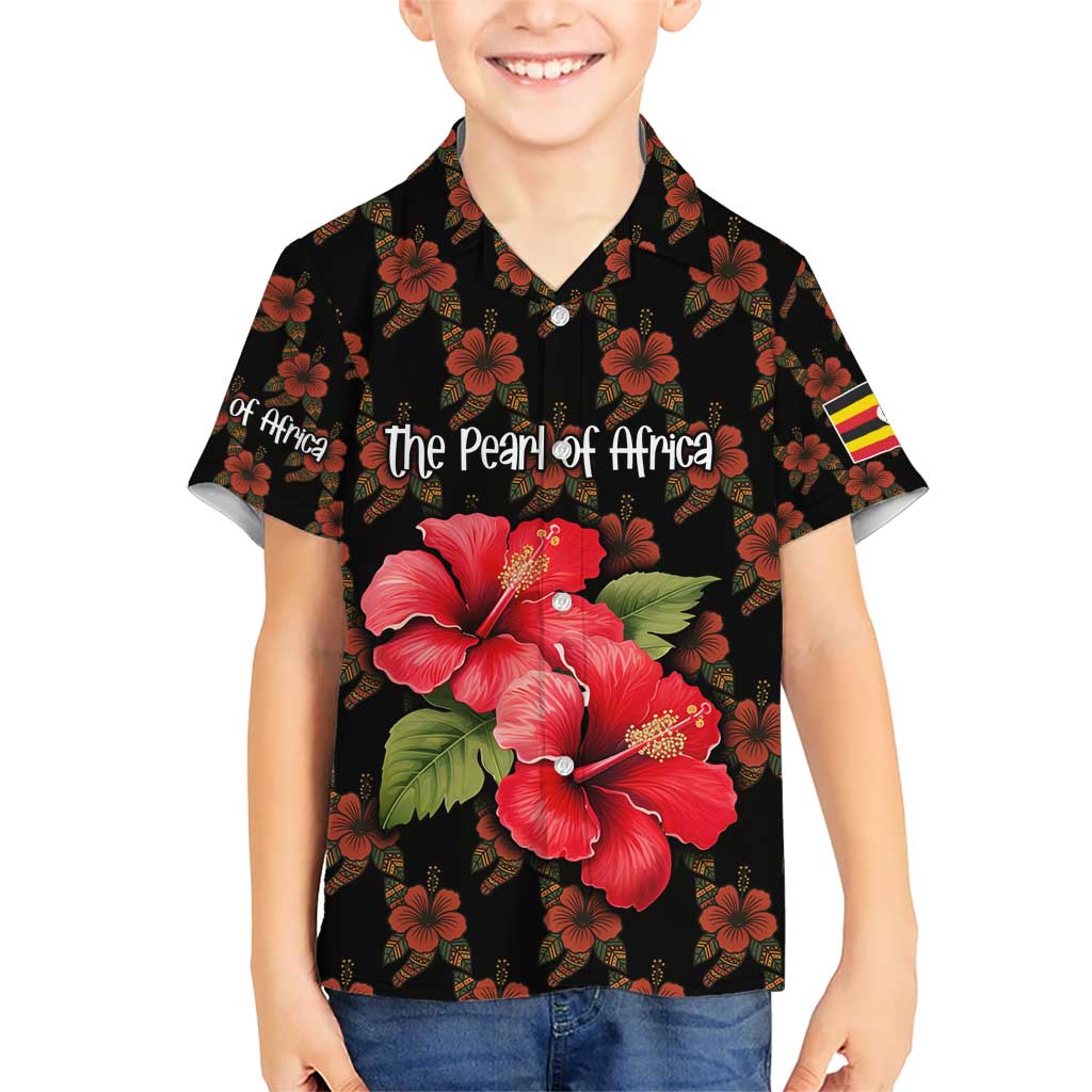 Uganda Hawaiian Shirt with Hibiscus Flower Pattern and The Pearl of Africa Text