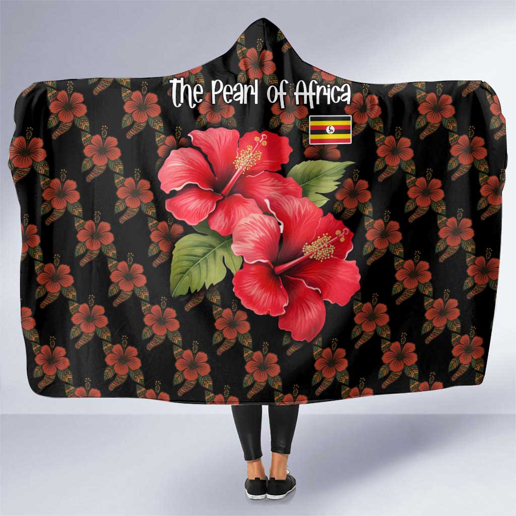 Uganda Hooded Blanket with Hibiscus Flower Pattern and The Pearl of Africa Text