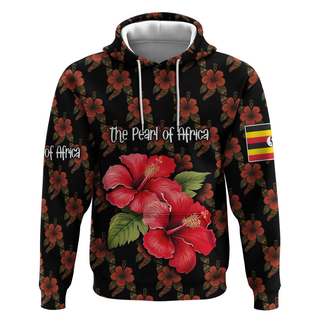 Uganda Hoodie with Hibiscus Flower Pattern and The Pearl of Africa Text