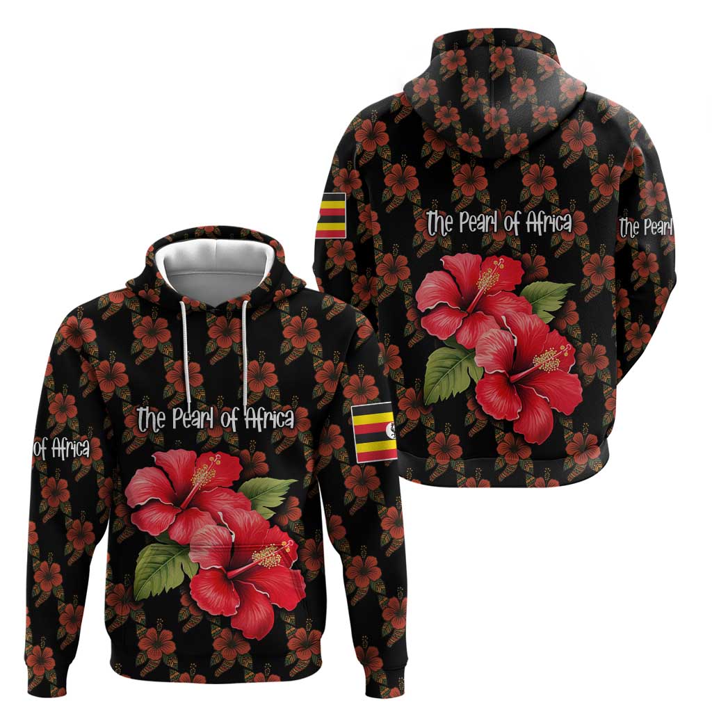 Uganda Hoodie with Hibiscus Flower Pattern and The Pearl of Africa Text