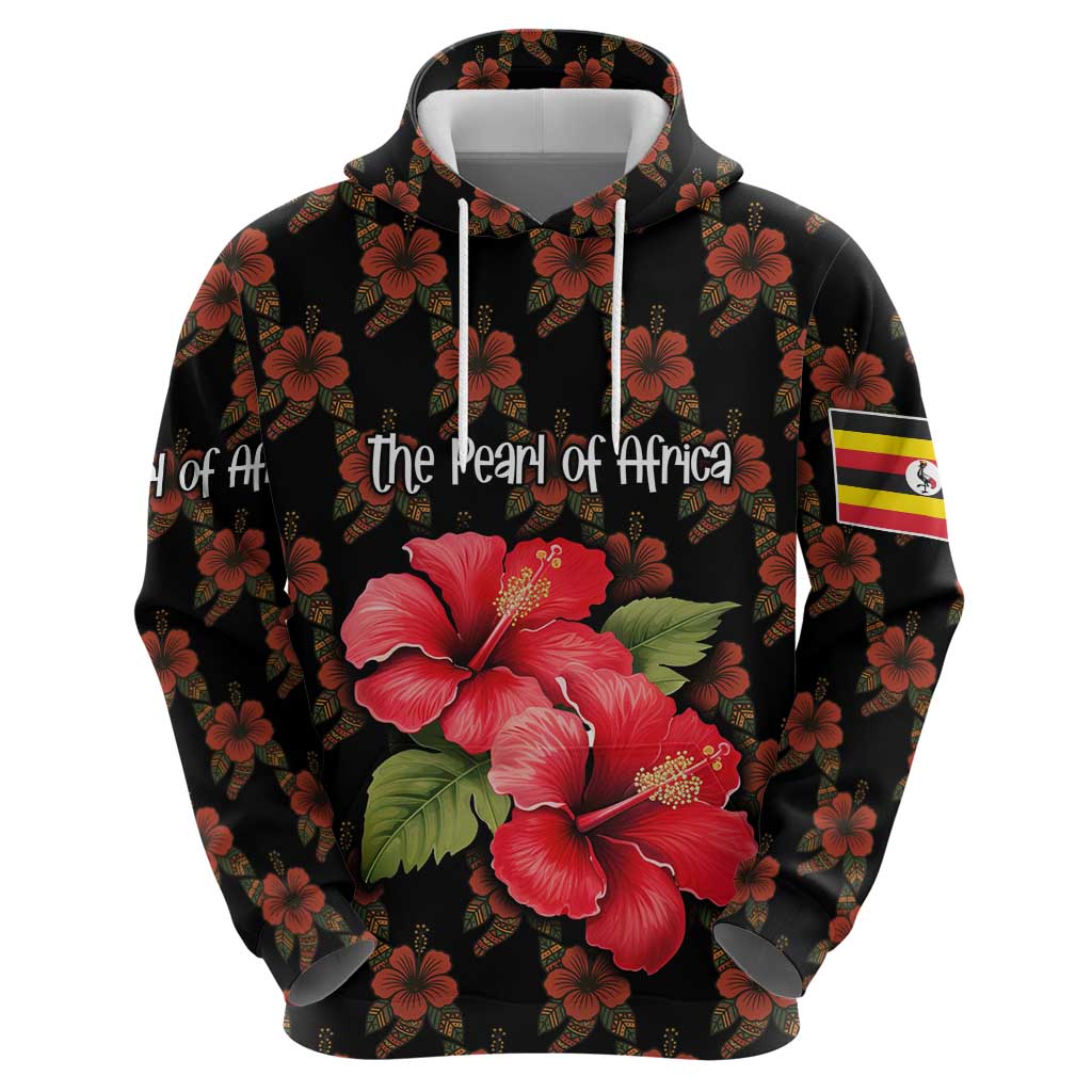Uganda Hoodie with Hibiscus Flower Pattern and The Pearl of Africa Text