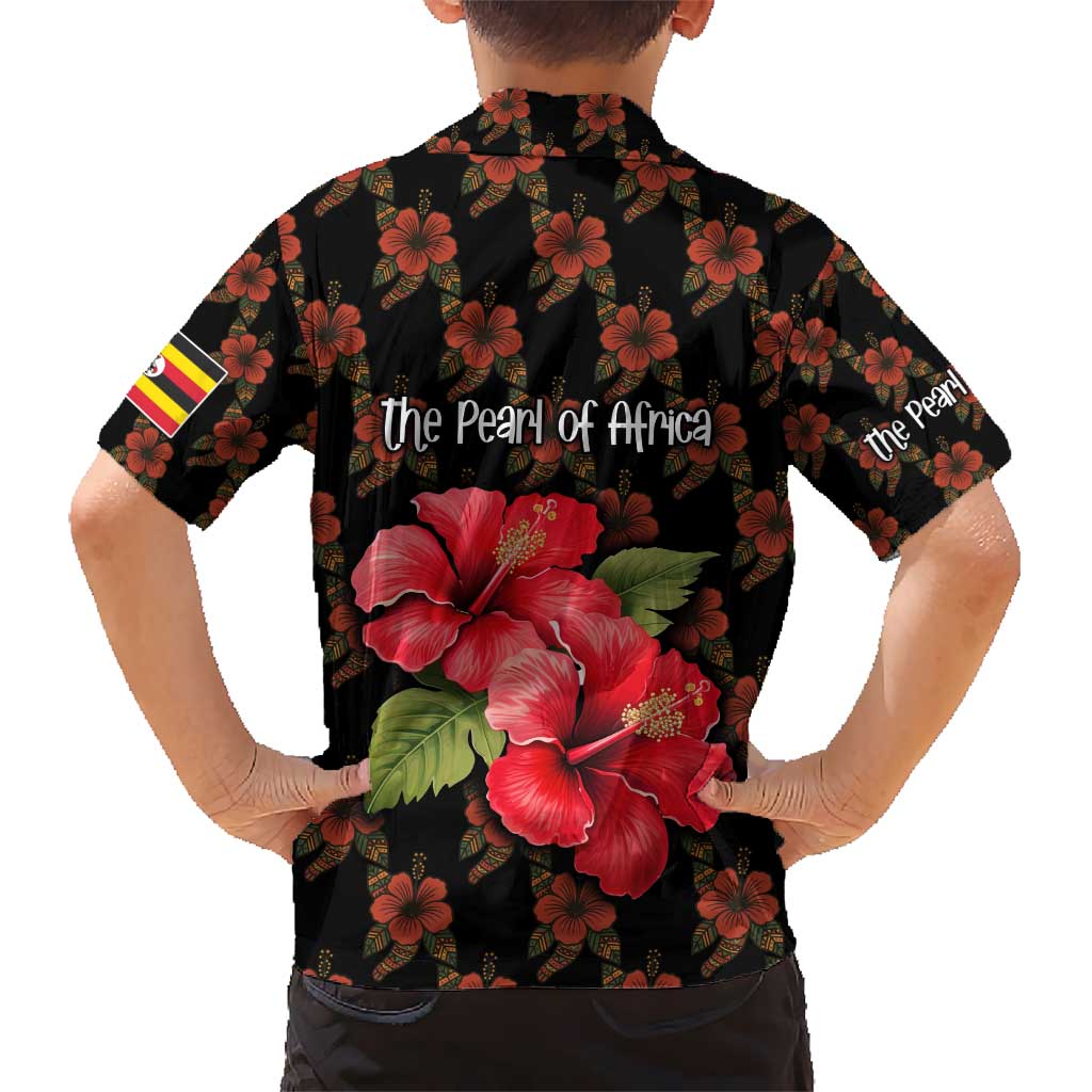 Uganda Kid Hawaiian Shirt with Hibiscus Flower Pattern and The Pearl of Africa Text
