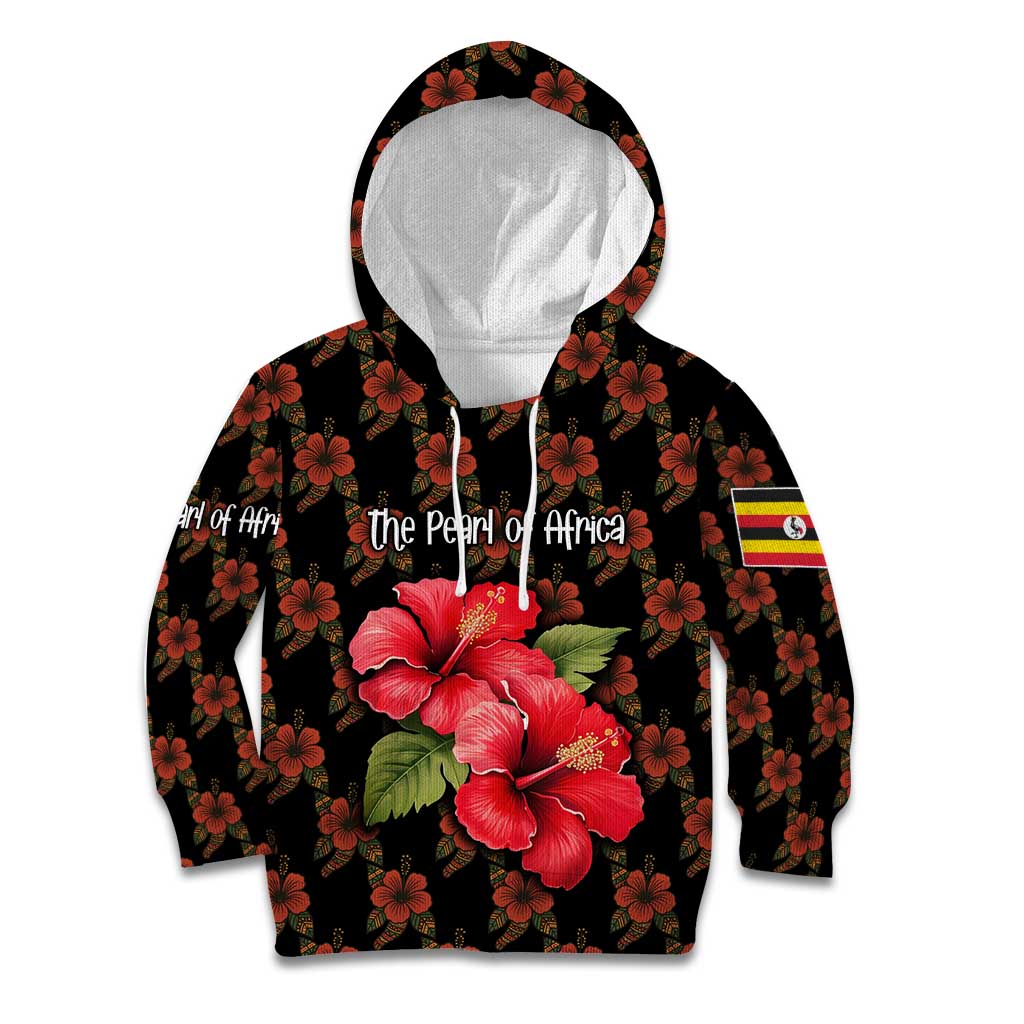 Uganda Kid Hoodie with Hibiscus Flower Pattern and The Pearl of Africa Text