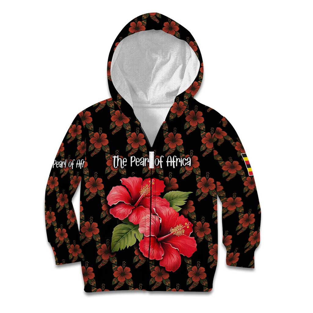 Uganda Kid Hoodie with Hibiscus Flower Pattern and The Pearl of Africa Text