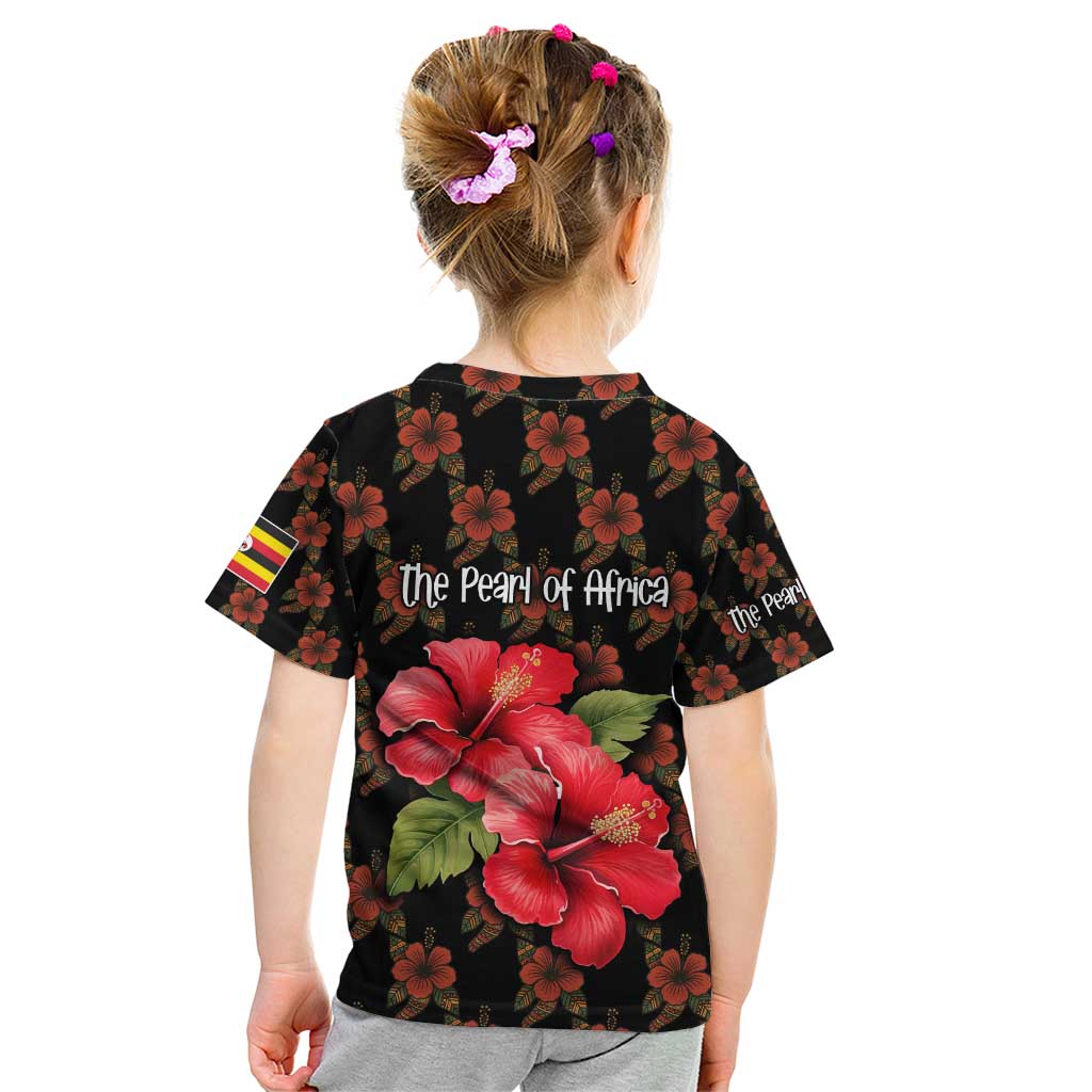 Uganda Kid T Shirt with Hibiscus Flower Pattern and The Pearl of Africa Text