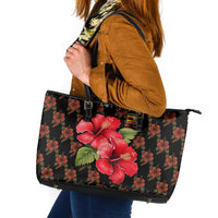 Uganda Leather Tote Bag with Hibiscus Flower Pattern and The Pearl of Africa Text
